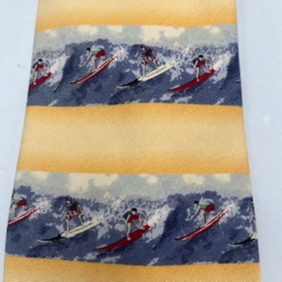 Tommy Bahama Necktie Off Island Collection Silk Yellow Surfer Tie Made USA - Picture 3 of 11